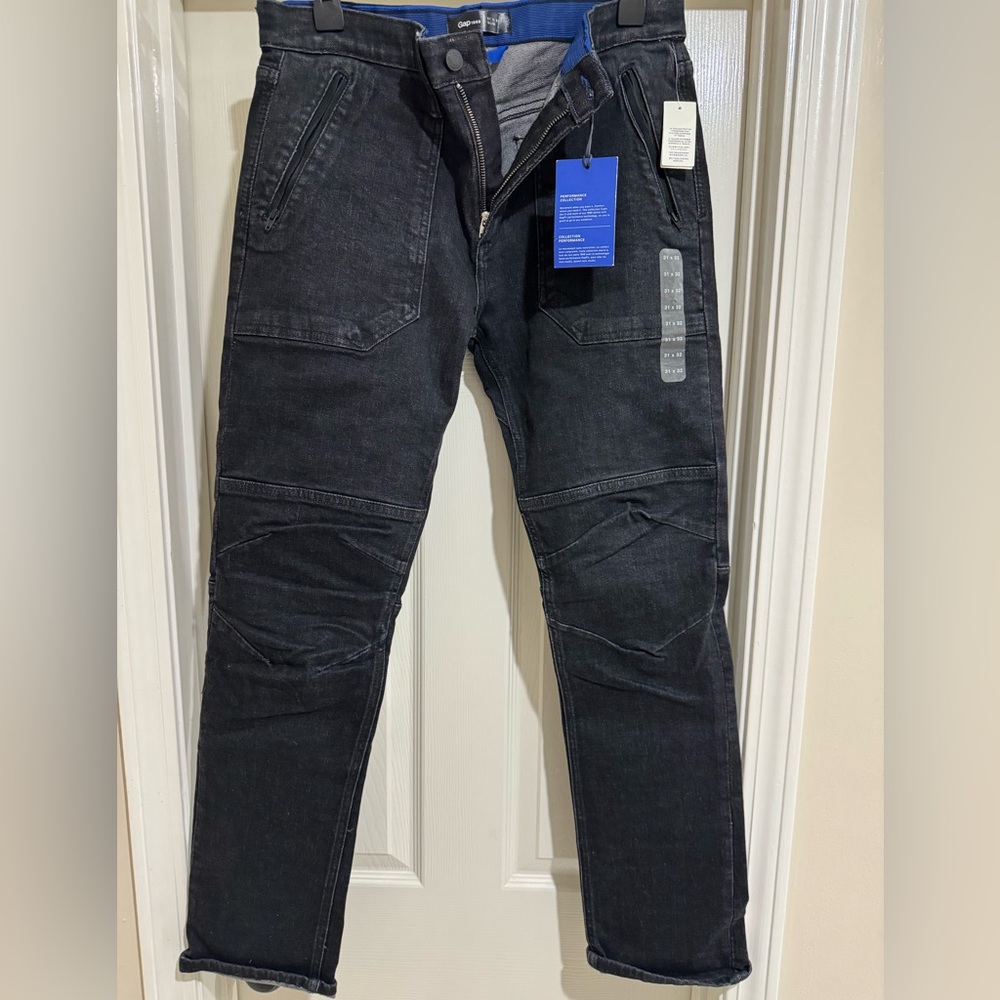 Mens Gap Slim Fit Moto Biker Jeans Black Size 31x 32